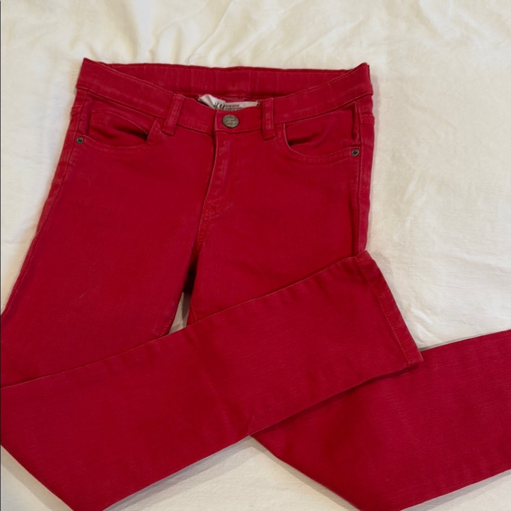 Red Skinny Jeans with Contrasting Stitching